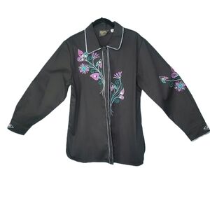 Bob Mackie Wearable Art Black Button-down Embroidered Shirt Size M